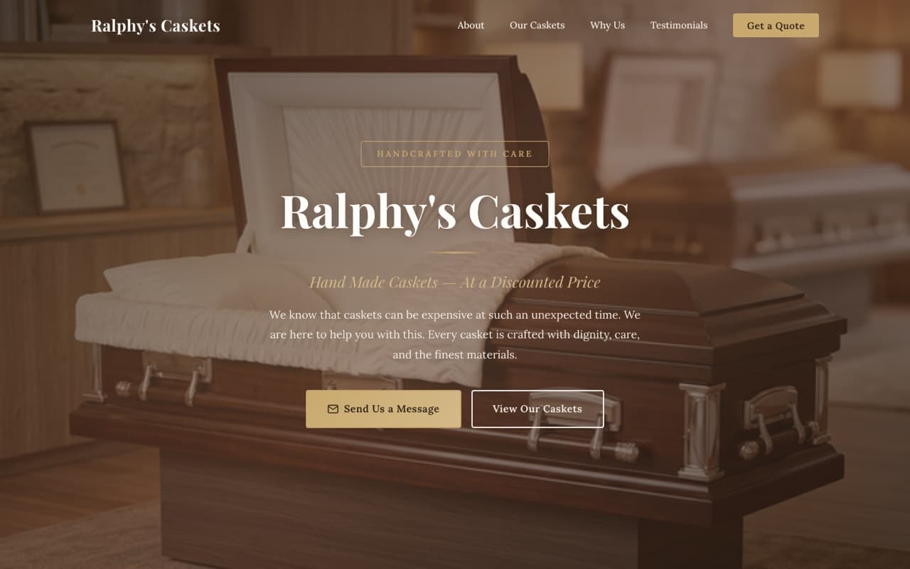 Screenshot of the Ralphy's Caskets homepage